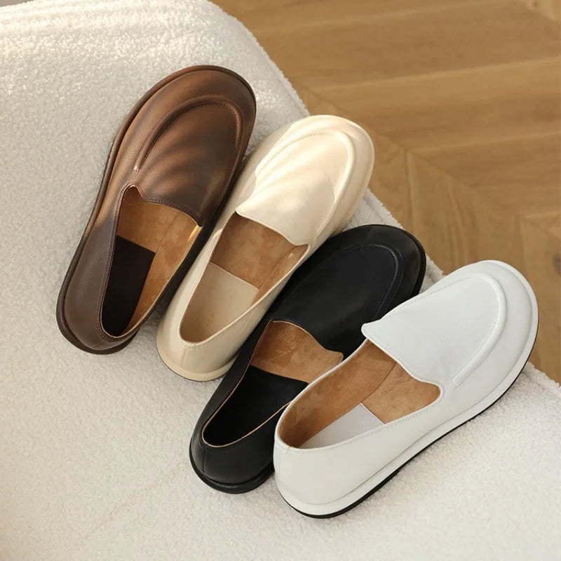 Loafers Women 2024 New Spring One Foot Slip-on Round Toe Shoes Women Genuine Leather Soft Flats Shoes Women