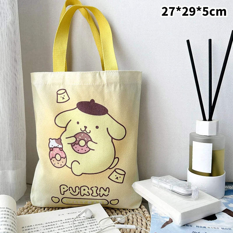 Kawaii Sanrio Hello Kitty Canvas Bag Pochacco Kuromi Cinnamoroll Handbag Large Capacity Shopping Bags Storage Bag