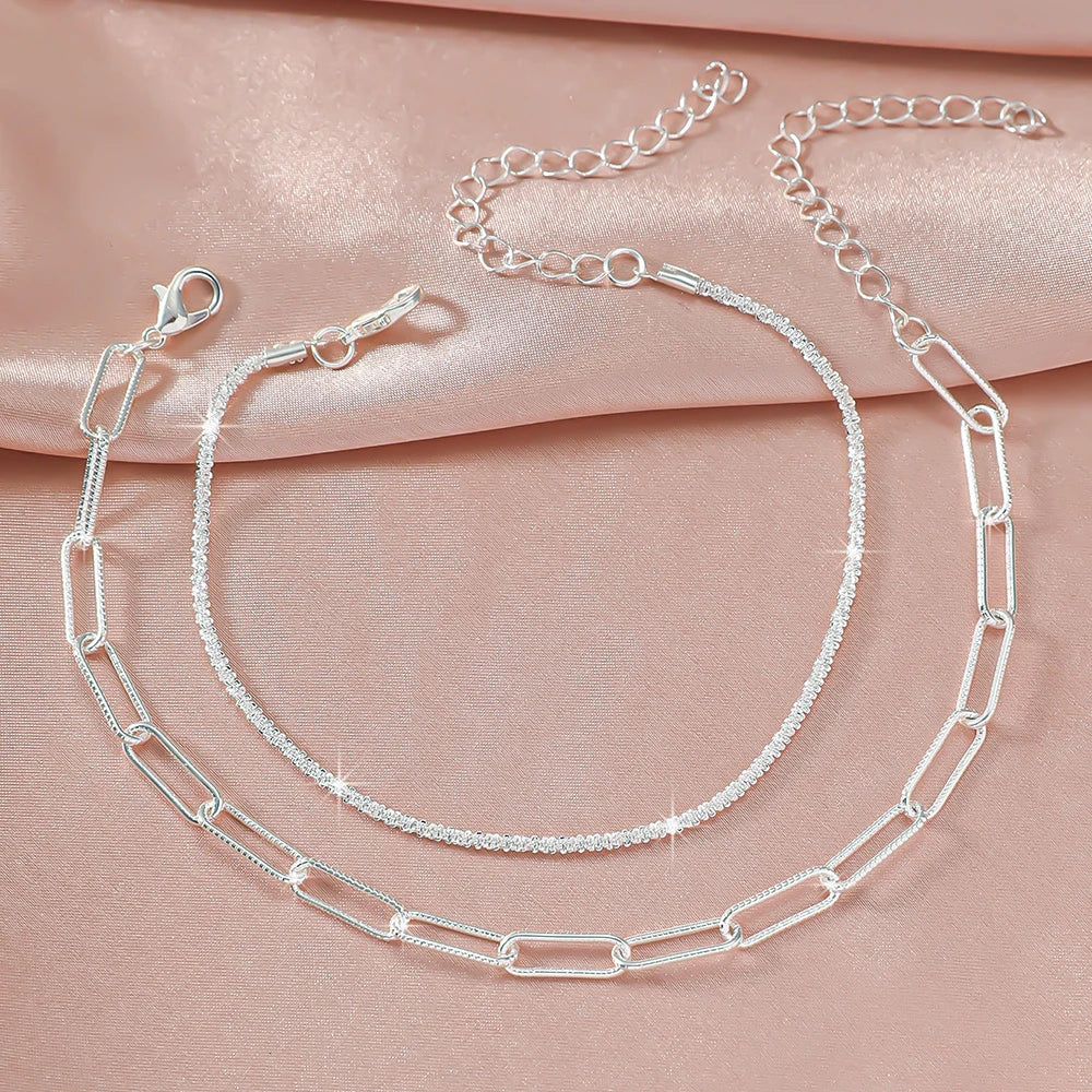 LATS Shiny Sparkling Simple Anklet for Women Gold Silver Color Elegant Jewelry Female Beach Ankle Bracelet on Foot Party Gift