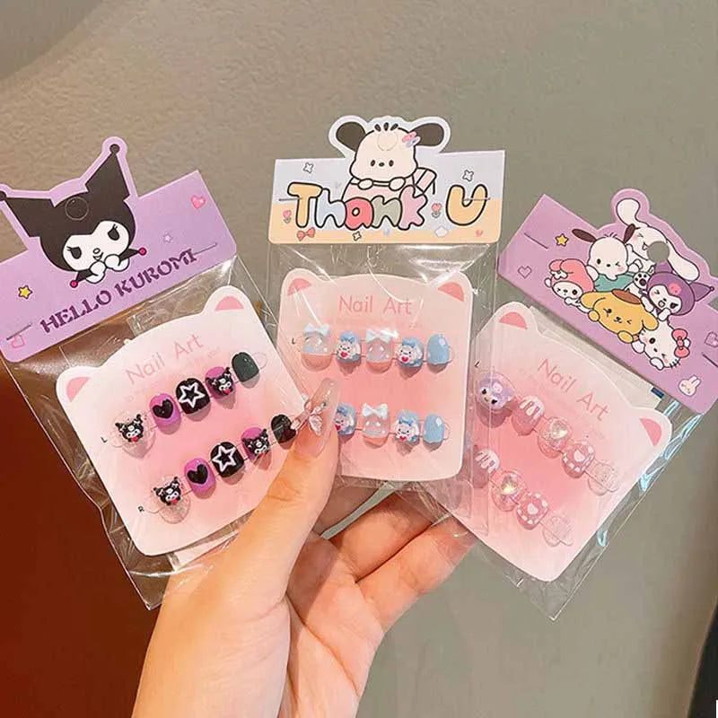 40/30/20/10Pcs Sanrio Children's Cute Cartoon Kuromi Hello Kitty Press on Nails Baby Fake Nails Girls Gift Toys Girls Nail Tips