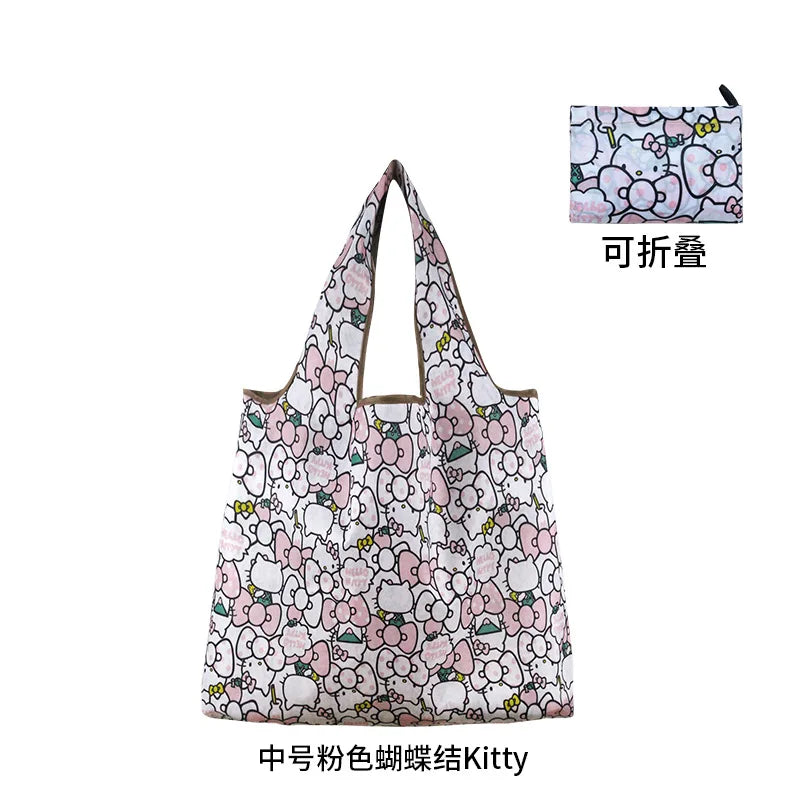New Hello Kitty Supermarket Shopping Bag Large Capacity Bag Cartoon kuromi Portable Foldable Cloth Bag Shoulder Bag
