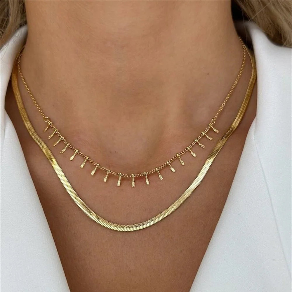 Boho Fashion Multilayer Gold-plate Artificial Pearl Crystal Chain Necklace For Women Female Vintage Star Sequin Pendant Jewelry