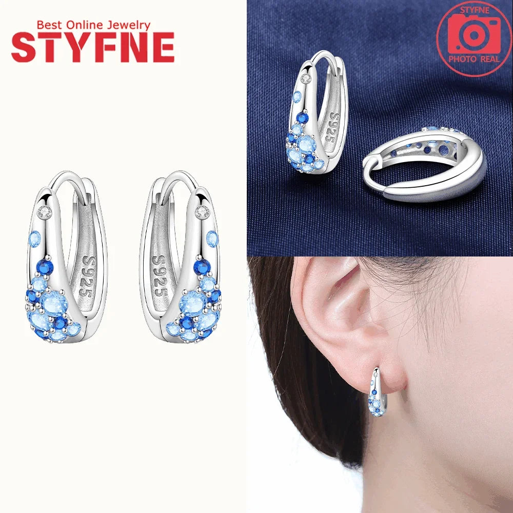 New 925 Silver Blue Zircon Star Earrings Interactive Love Wave Hoop Earrings Original Jewelry Fot Wedding Birthday Women Gifts