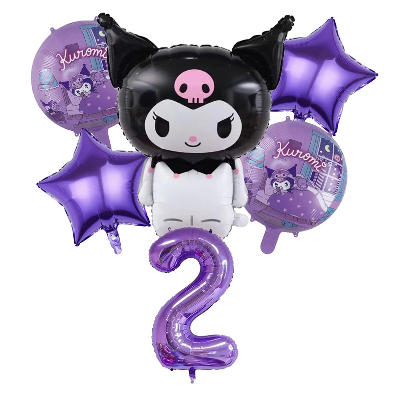 Kuromi Theme Birthday Party Decoration Kid Shower Sanrio Girl Tableware Supplies Tablecloth Number Balloon Cake Topper Gift