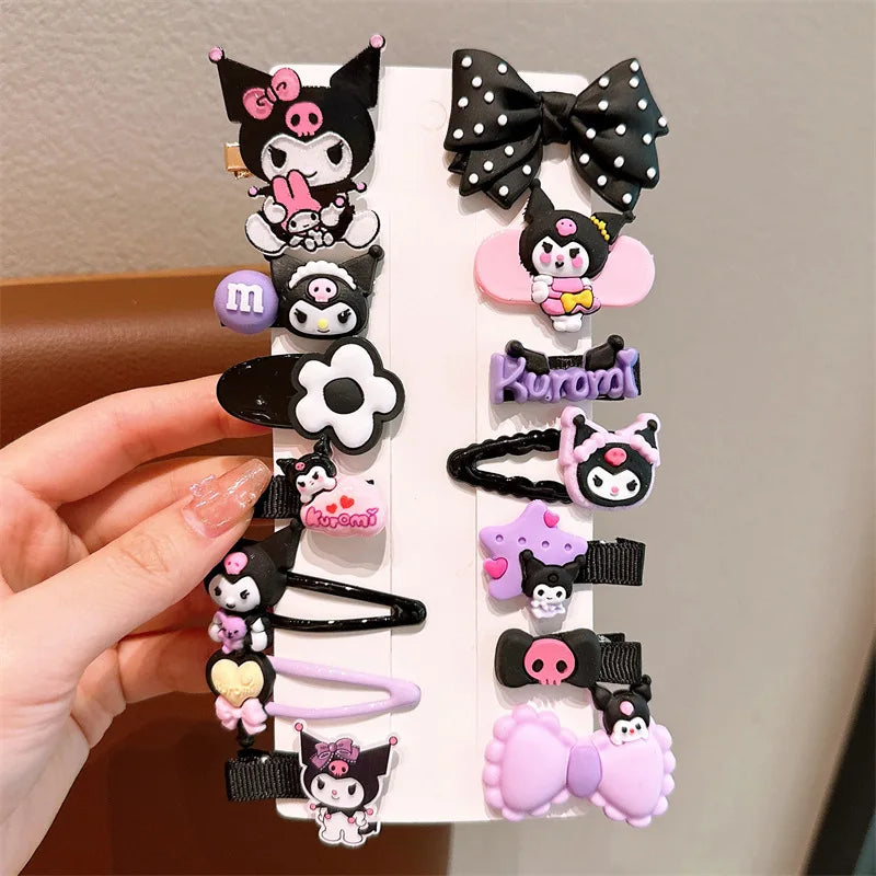 14pcs Sanrio Kawaii Kuromi Hair Clips Cute Cartoon Sweet Hairpin Hair Accessories Korean Style Accessories Girls Birthday Gifts