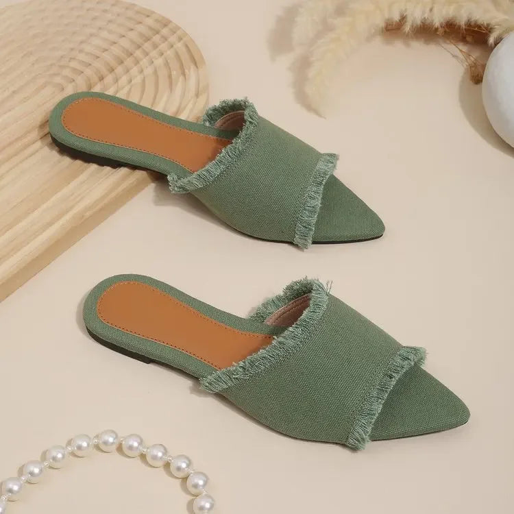 Women Flats Cowboy Slippers Fashion Beach Dress Shoes Summer Femme Pointed Toe Flip Flops New Casual Slides Zapatos Mujer