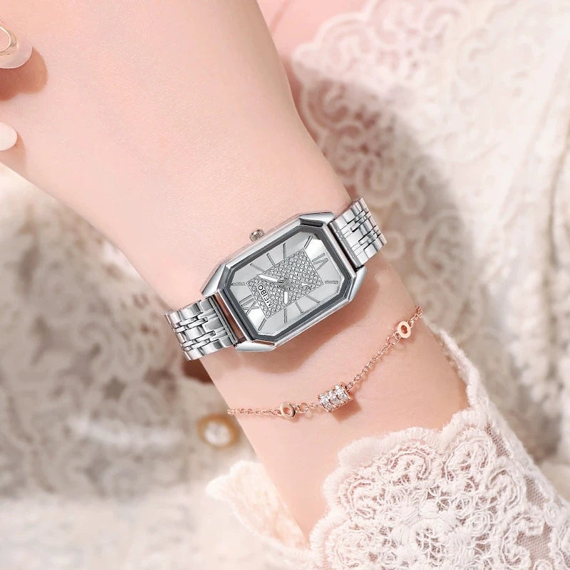 高級レディース腕時計 ファッション 長方形 レディース スチールバンド クォーツ腕時計 Reloj Mujer Relogio Feminino 女の子用時計 ギフト