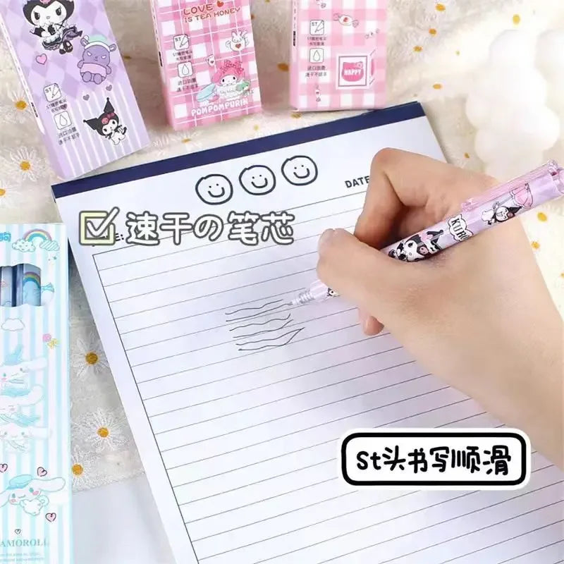 4Pcs Sanrio 0.5mm Press Ballpoint Pen Black Quick Drying Hello Kitty Cinnamoroll Kuromi Gel Pen Student School Stationery Gifts