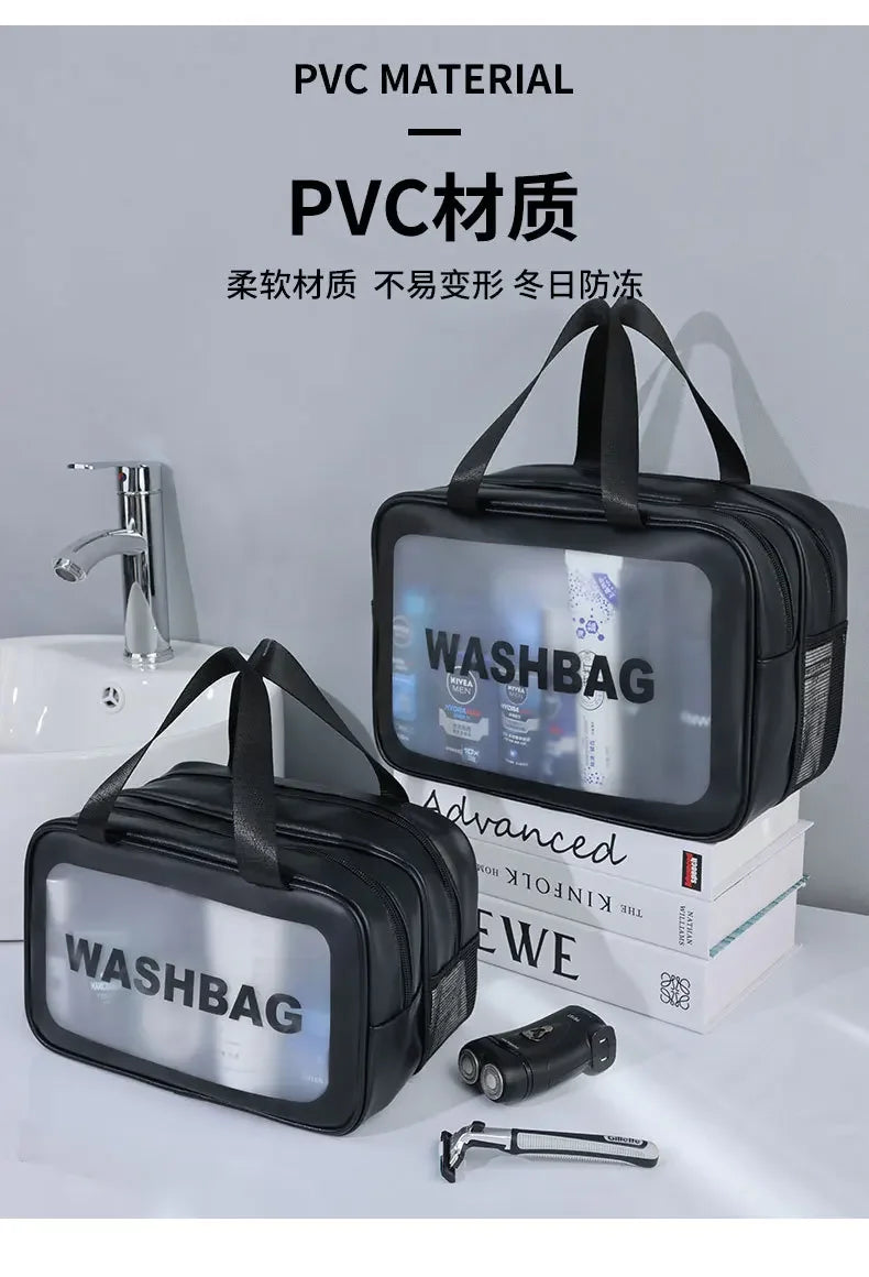 乾湿分離ダブル透明PUメイクアップバッグポータブル洗濯バッグ化粧品収納バッグ旅行フィットネス水泳必需品