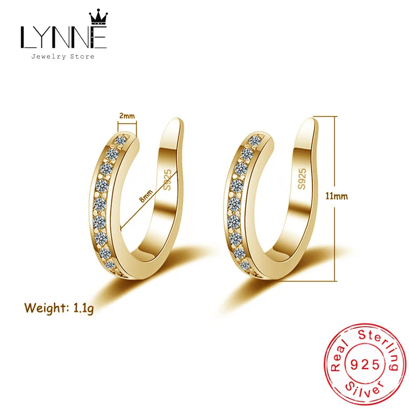 Punk Rock Unisexual U Type Zircon Clip Earrings 925 Sterling Silver C Shape Rhinestone Ear Bones Nose Clip Women&Men Jewelry