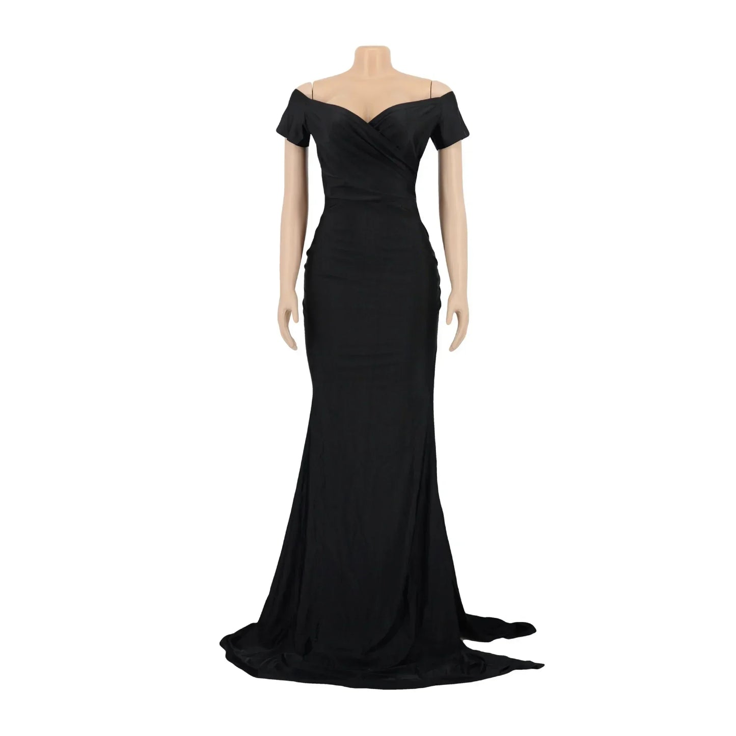 2024Sold Maxi Elegant Luxury Designer Party Dresses Women Off Shoulder Evening Dress Mermaid V-Neck Pleated Backless Long Dress