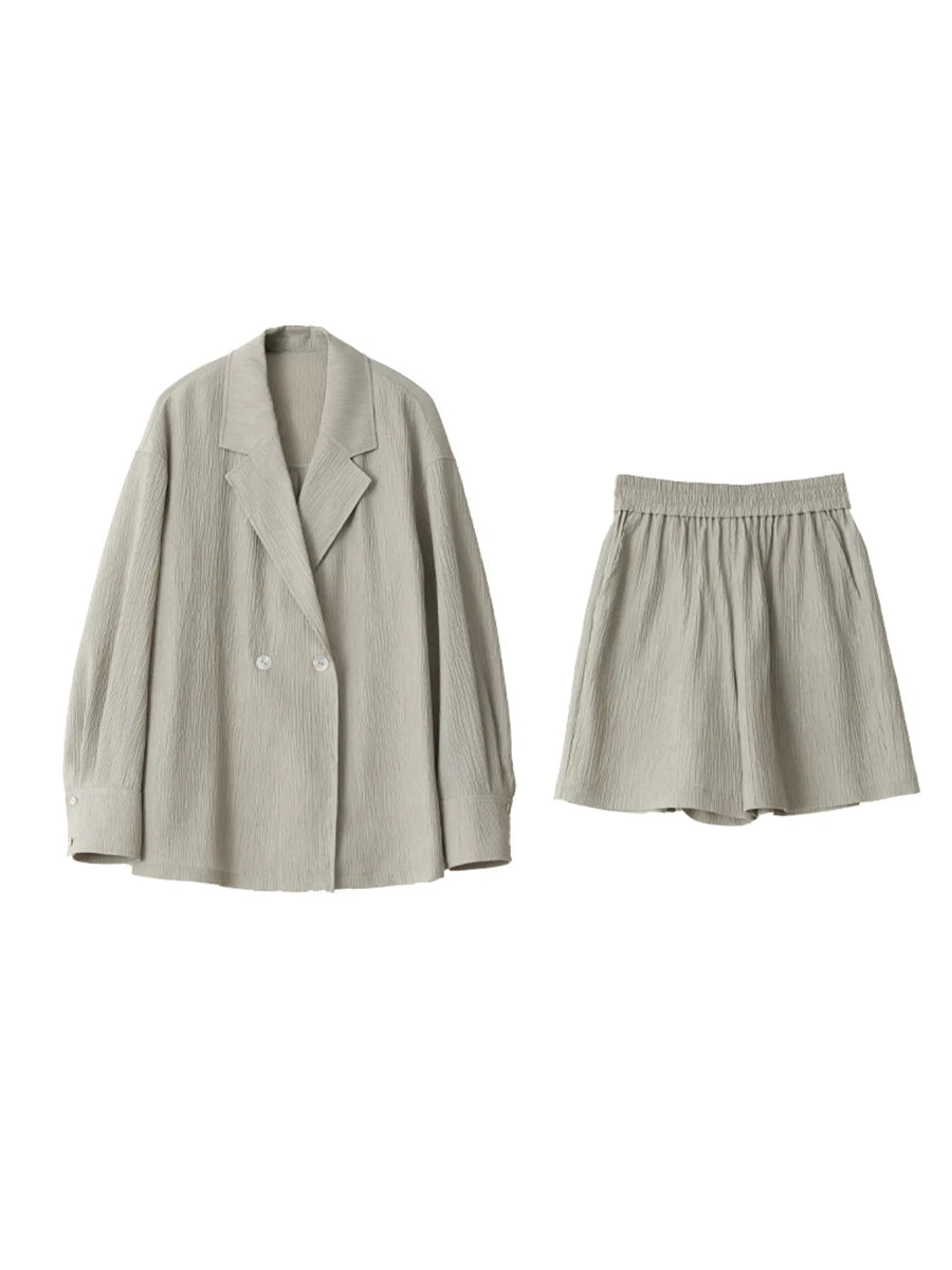 CHIC VEN Women's Blazer Solid Casual Long Sleeve Jacket Texture Thin Suit Coat Shorts Office Lady Tops 2023 Summer New Fashion