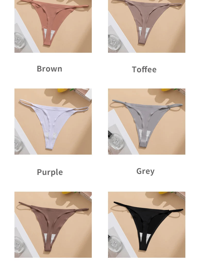 Women's Sexy Lightweight Ice Silk Seamless Knit Thong with Thin Straps - No Show Panty Underwear Lingerie Intimate Apparel