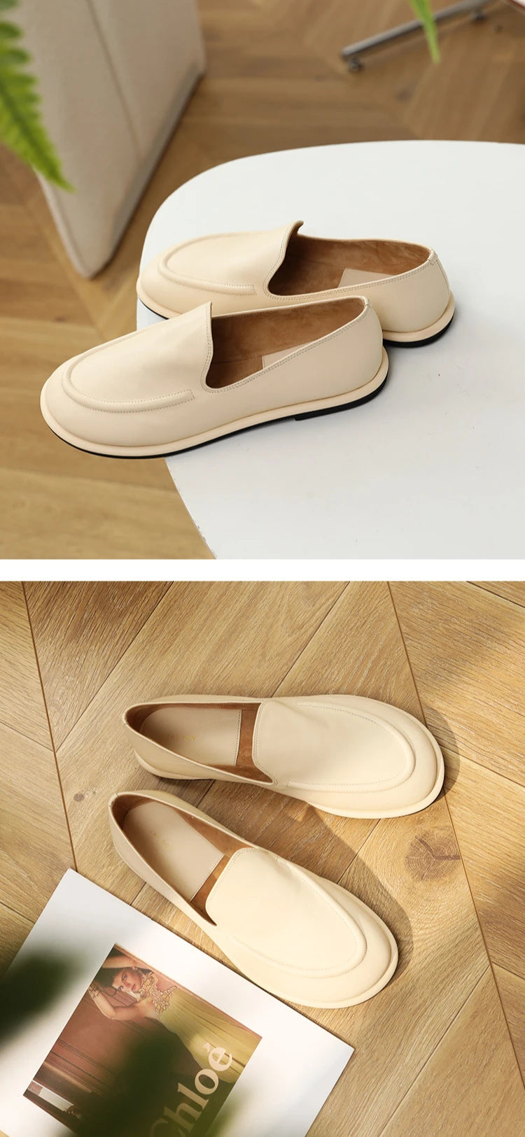 Loafers Women 2024 New Spring One Foot Slip-on Round Toe Shoes Women Genuine Leather Soft Flats Shoes Women