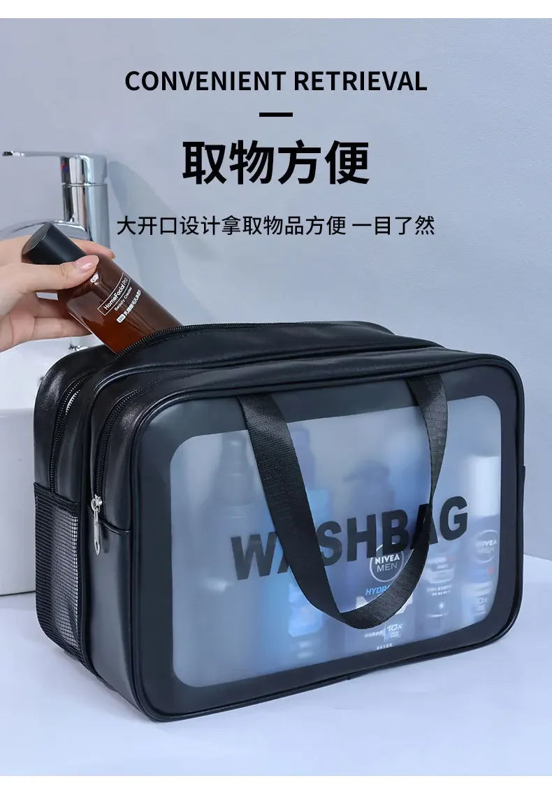 乾湿分離ダブル透明PUメイクアップバッグポータブル洗濯バッグ化粧品収納バッグ旅行フィットネス水泳必需品