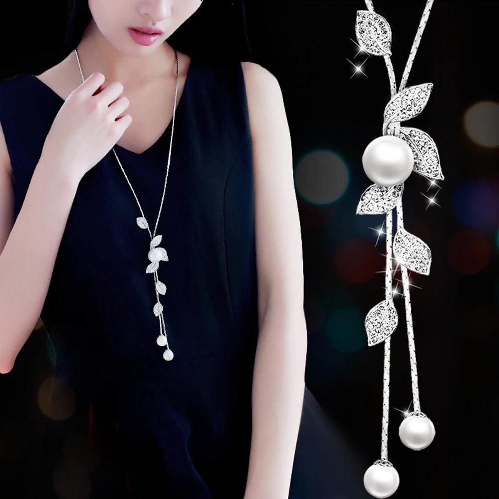 FSUNION 2025 New Elegant Simulated Pearl Choker for Women Silver Color Chain Long Necklaces Pendant Fashion Jewelry Accessories