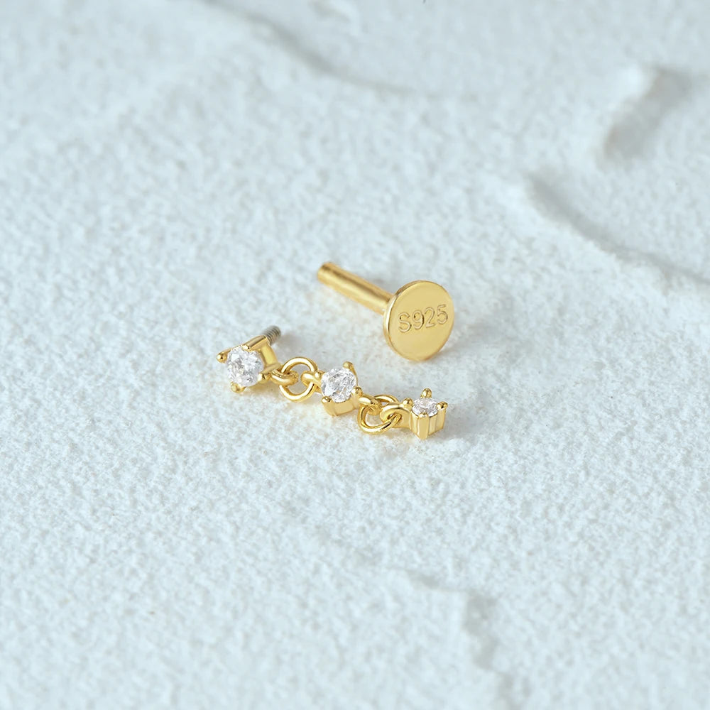 Aide 925 Sterling Silver 1pc Geometry Multi Piercing Stud Earrings For Women K Gold Simple Elegant Tassel Jewelry Gift Pendiente