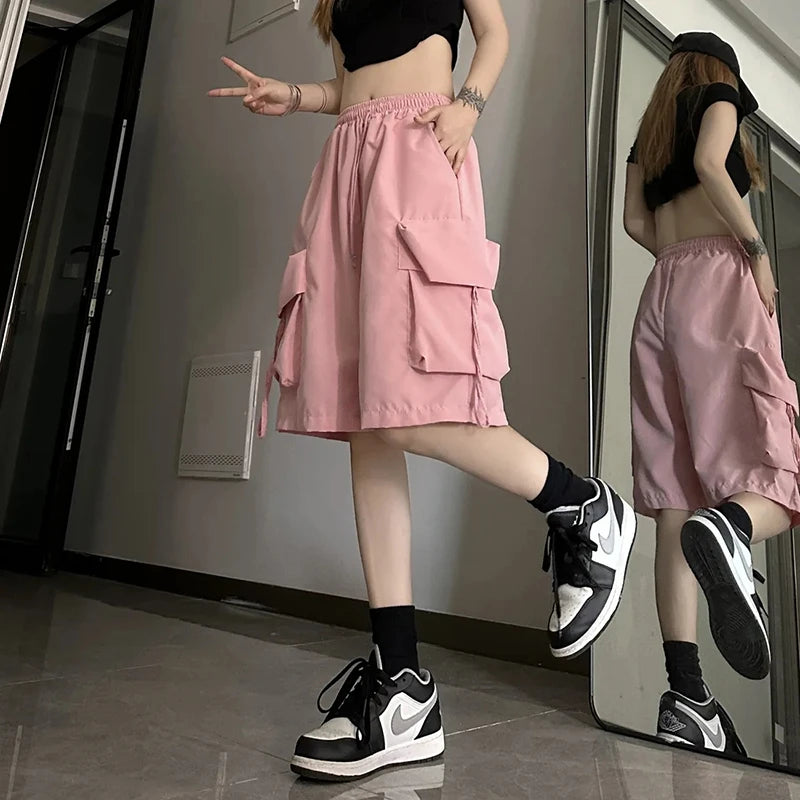 S-3Xl Y2K Cargo Shorts Women Harajuku Black Oversized Wide Leg Shorts Summer Streetwear Fashion High Waist Baggy Short Pants New