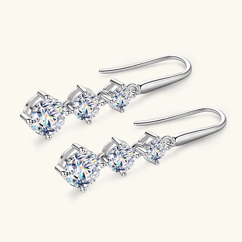 Lnkry 925 Sterling Silver Drop Earring Certified GRA 6.5mm&5mm&4mm Three Stone Moissanite Dangle Earrings For Women Jewelry Gift