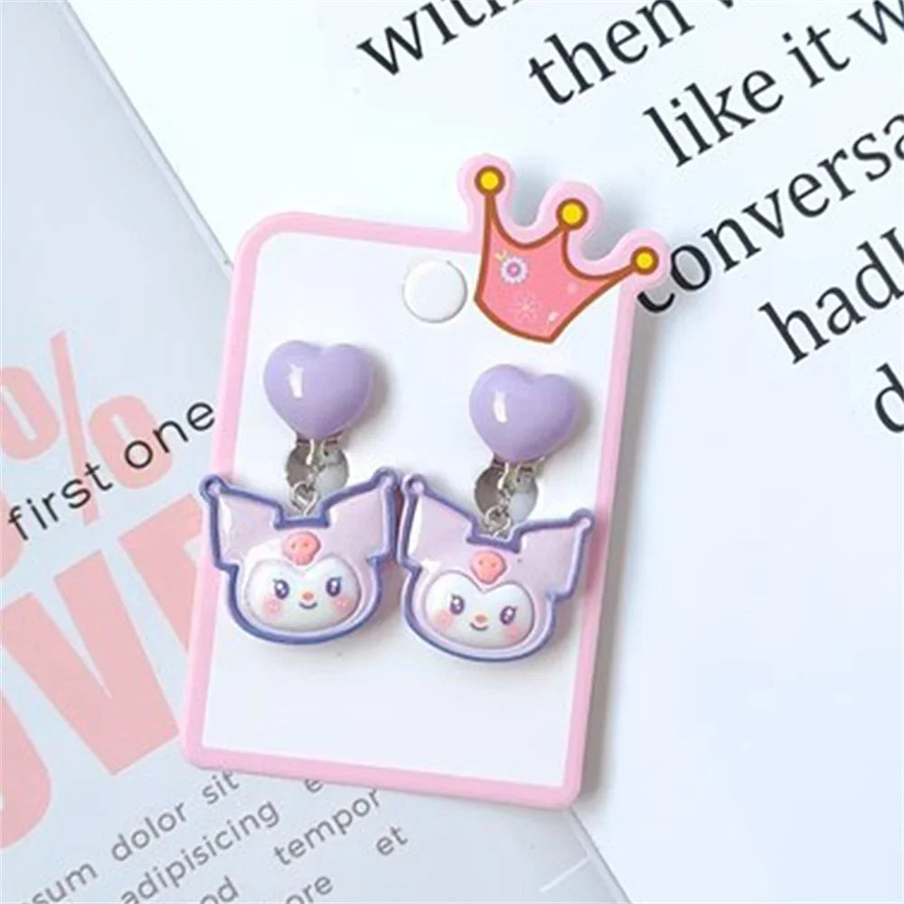 1Pair Sanrio Hello Kitty Cinnamoroll Kuromi Ear Clip Cartoon Cute Sweet Girl Creative Exquisite Pendant Earrings Jewelry Gifts