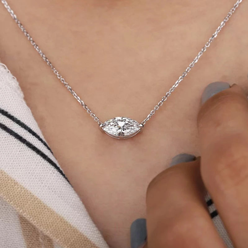 EWYA ペアカット 1/2CT ソリティア モアサナイト ペンダント ネックレス レディース メンズ 925 シルバー ウォータードロップ ラボダイヤモンド GRA認定 ネックチェーン