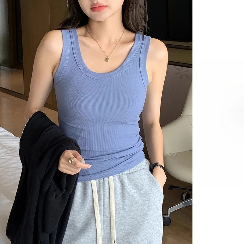 I-Shaped Tank Women Inner Outer Wear Sleeveless Bottoming Shirt Summer Thread Vest Slim-Fit Cover Supernumerary Breast Tops