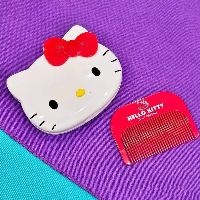 Sanrio Hello Kitty Foldable Makeup Mirror Anime Kuromi My Melody Cute Cinnamoroll Portable Mini Mirror Comb Set Toys Girls Gifts