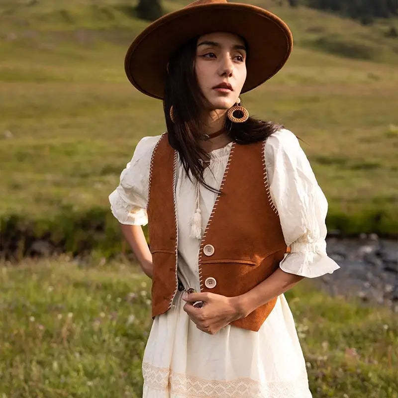 Fashion Women's Brown Button Vest Waistcoat