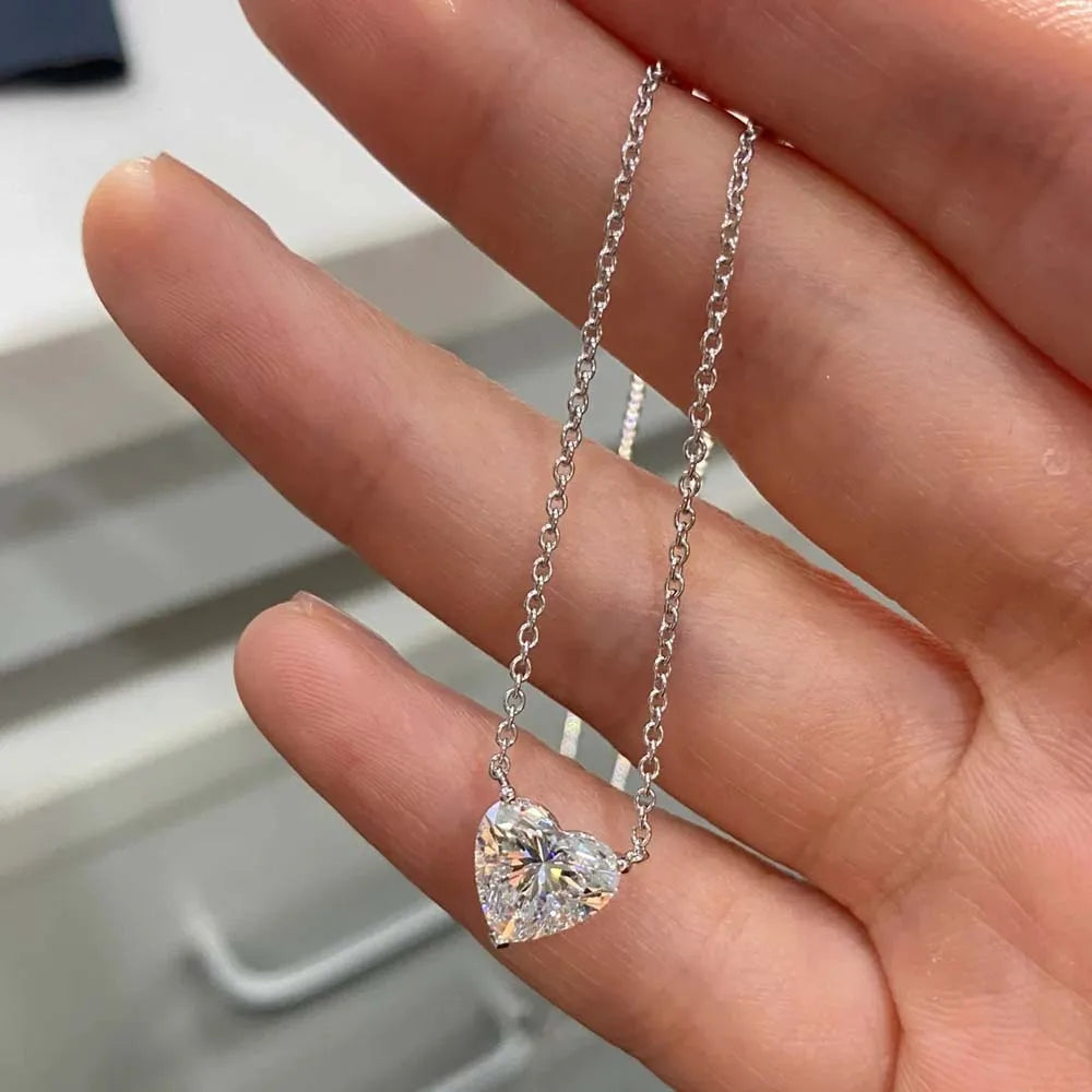1ct Heart Cut Moissanite Pendant Necklace D Color Solitaire Lab Diamond with GRA Certified 925 Silver Plated 18k Gold Neck Chain