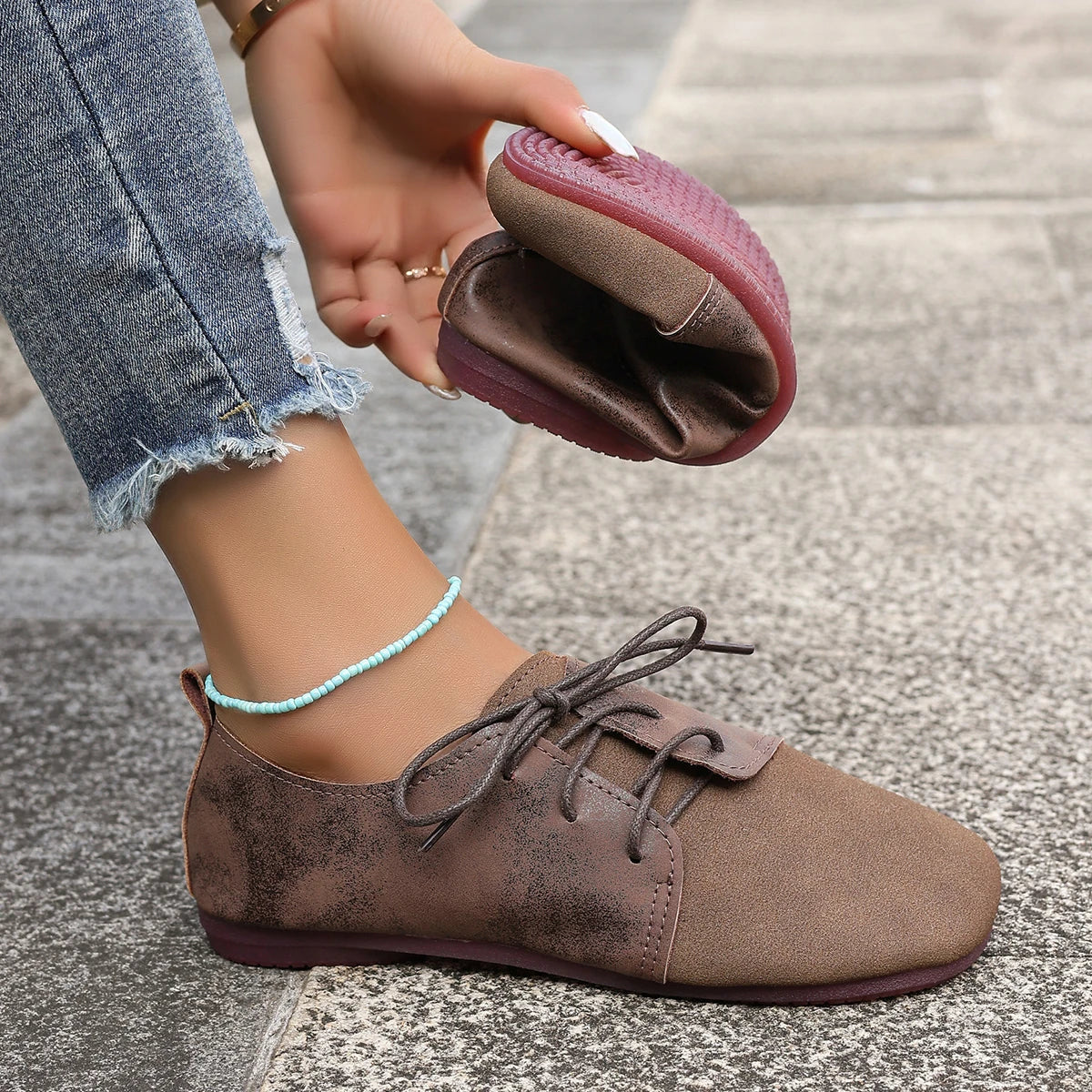 Woman Flats Shoes Loafers Fashion Casual Sports Sneakers Trend Brand Women's Fashion Dress Shoes New Lace Up Femme Zapatos