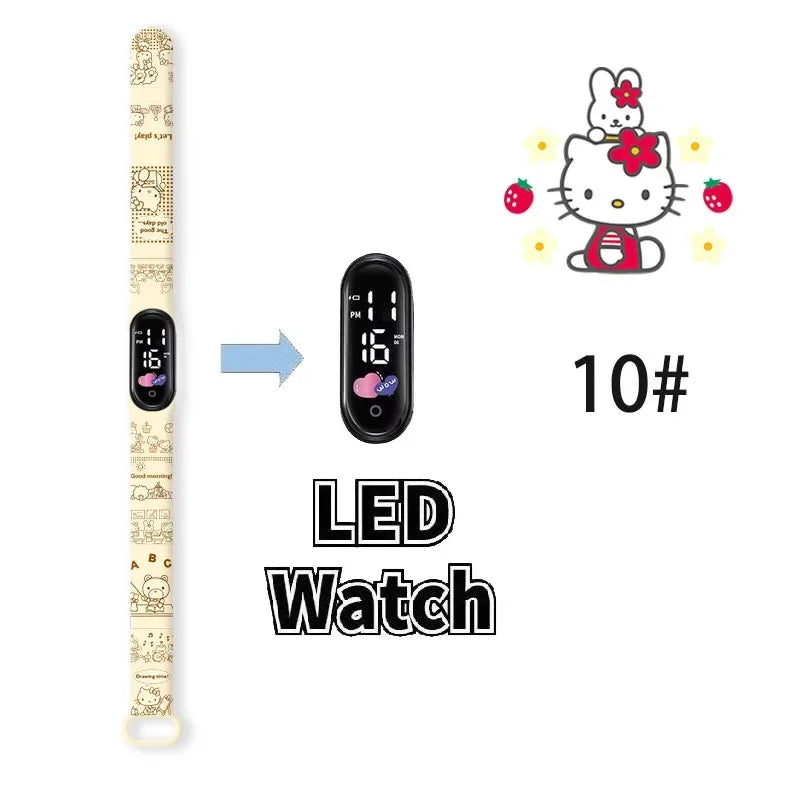 Cartoon Hello Kittys Electronic Led Sports Watch Kawaii Sanrio Kuromi Cinnamoroll Student Child Printing Water Proof Gifts Toys