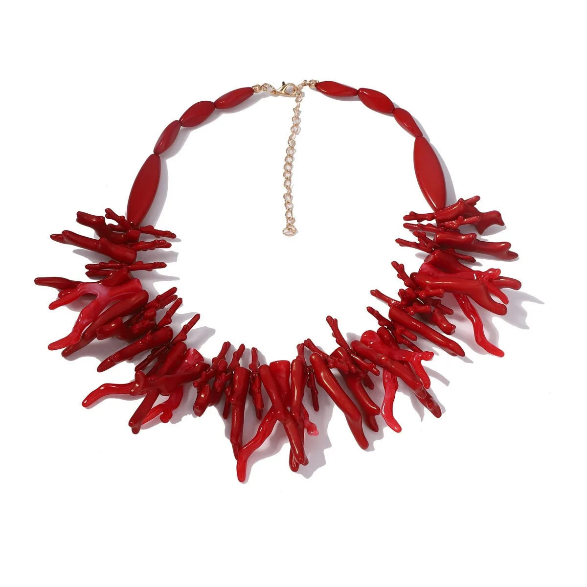 Crossborder sales of Bohemian style double layer wear resin coral necklace women's fashion personality plant red goth halloween