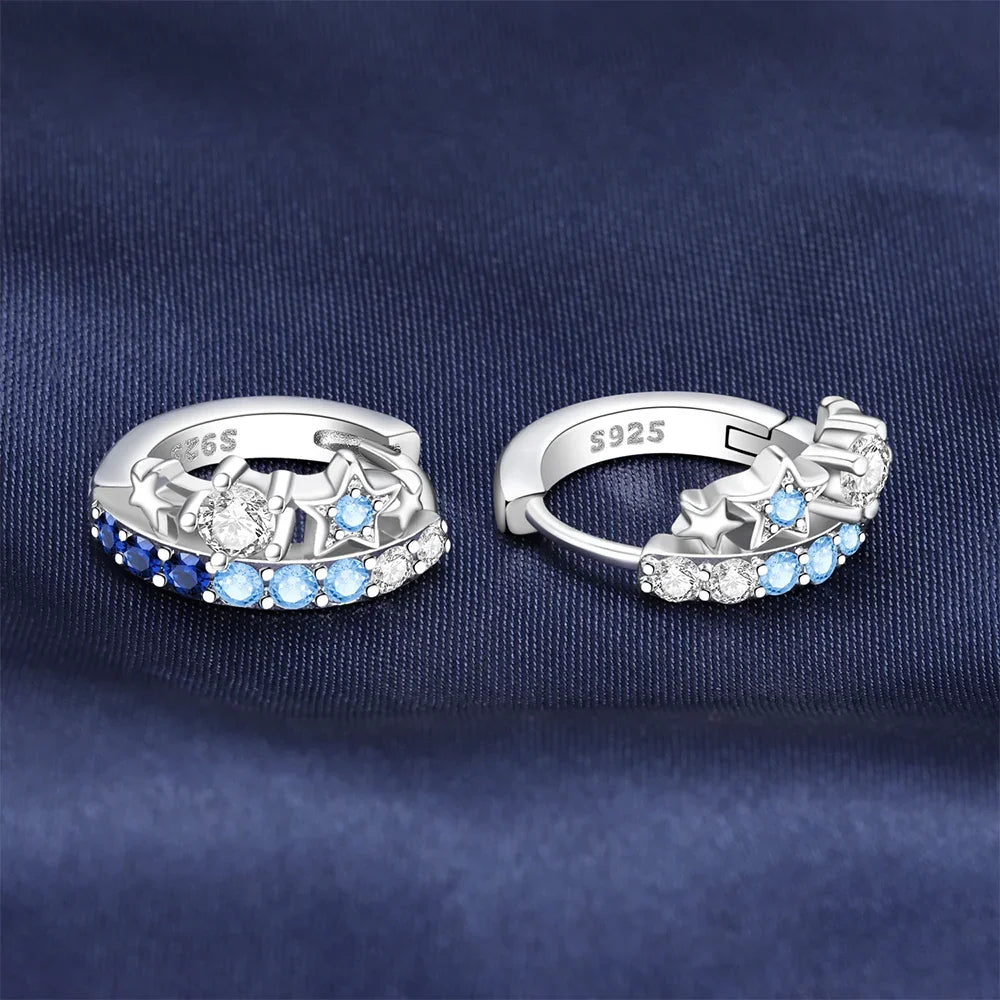 New 925 Silver Blue Zircon Star Earrings Interactive Love Wave Hoop Earrings Original Jewelry Fot Wedding Birthday Women Gifts