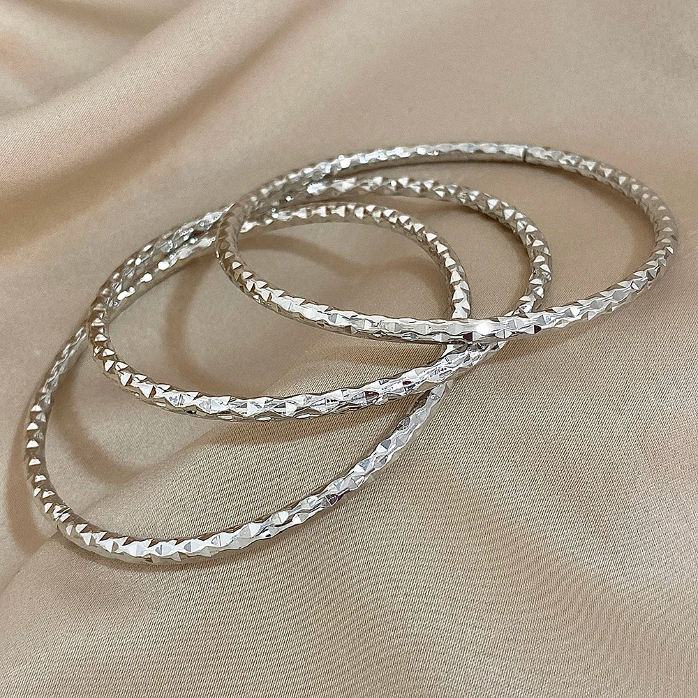 New 3pcs Irregular Textured Bracelets For Women Simple 18K Gold Plated Wristband Bangle Girls Smooth Jewelry Accessories