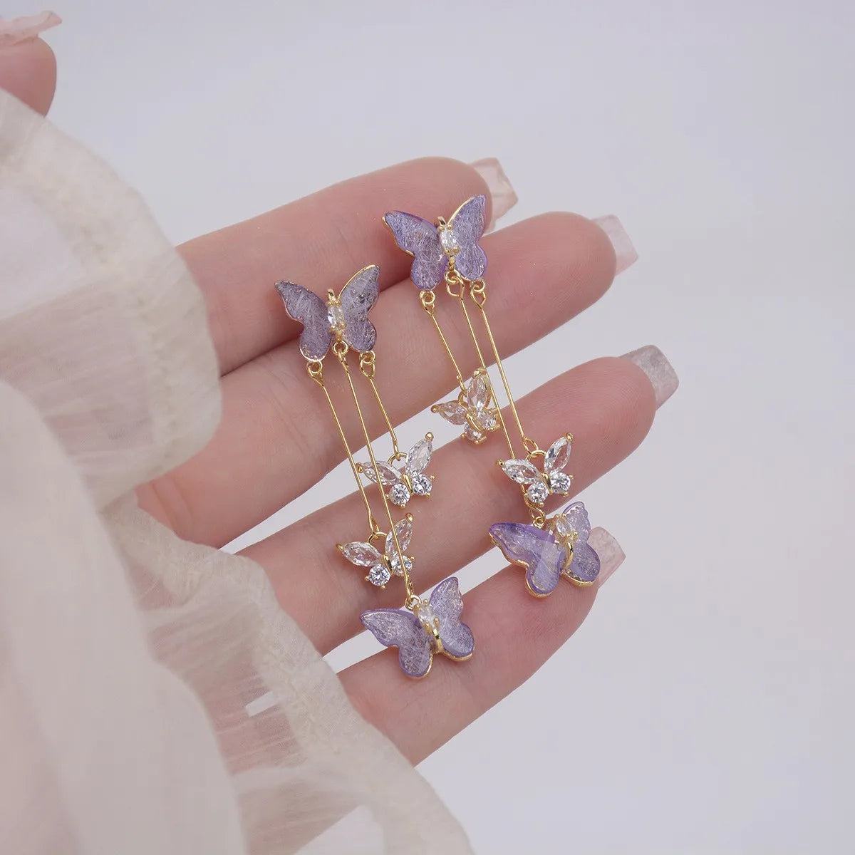925 Silver Needle Purple Butterfly Long Tassel Earrings For Women Jewelry 2025 Trending Korean Fashion Luxury Crystal Earrings