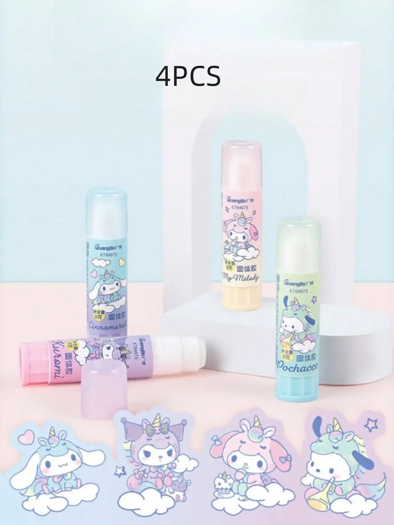 1/4pcs/set Kuromi melody Solid Glue Sticks High Viscosity Adhesive For Office & Students, White,Chrismas gift
