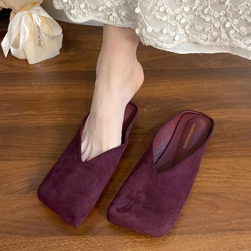 Flats Women Square Toe Slippers Designer Shallow Mule Shoes 2025 Summer New Casual Shoes Fad Brand Walking Soft Femme Chaussures