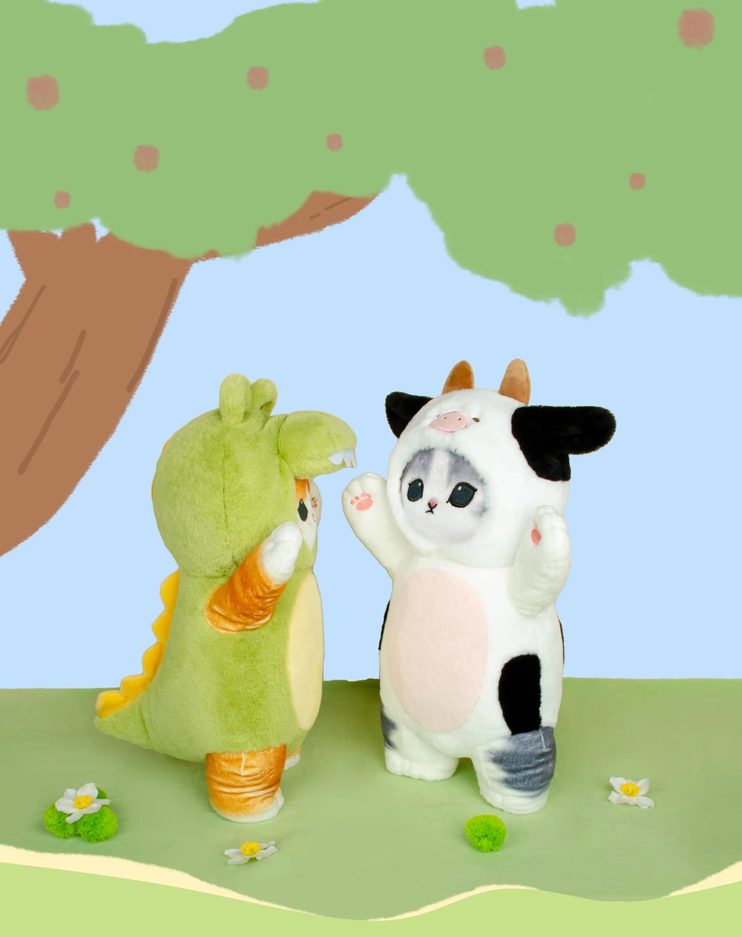 Mofusand 30/50cm Plush Toys Kawaii Cat Cosplay Costume With Dino/Cow Outfits Cute Stuffed Animal Birthday Gift For Kids And Girl