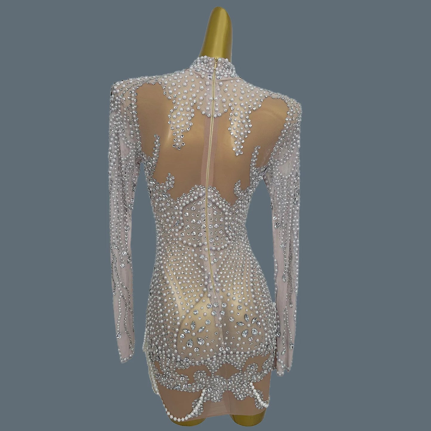 High-end Rhinestones Elegant Sparkly Mini Dress for Women Sexy Party Pearls Crystals Short Dress Luxury Gala Evening Dress Pansi