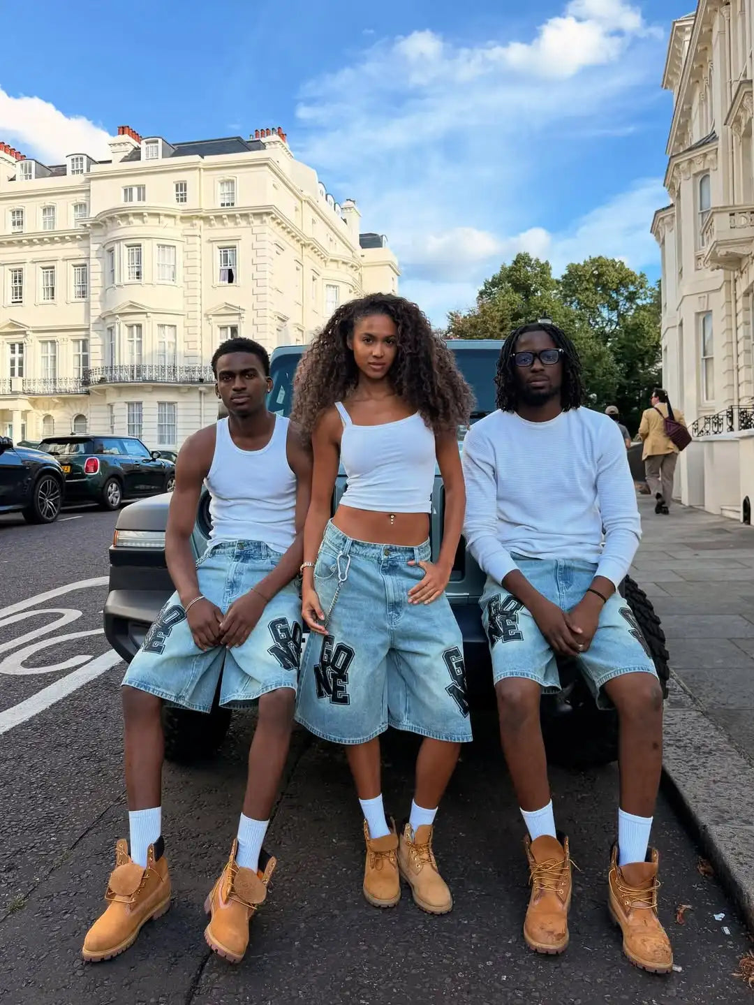 Y2K Letter Embroidered Jeans Shorts Men American Retro New Style Pants Trendy High Waist Wash Oversized Five-point Pants Women