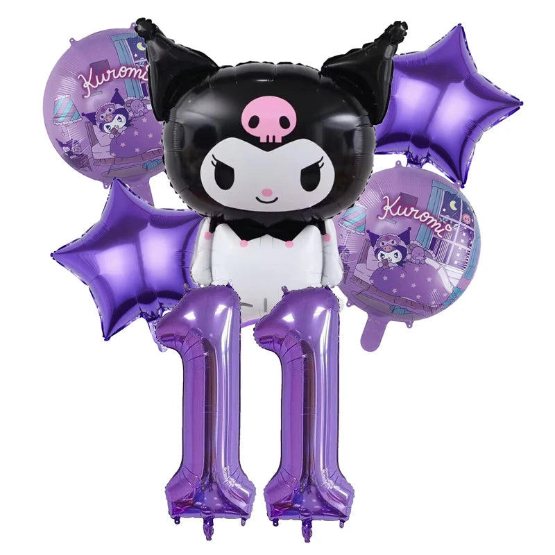 Kuromi Theme Birthday Party Decoration Kid Shower Sanrio Girl Tableware Supplies Tablecloth Number Balloon Cake Topper Gift