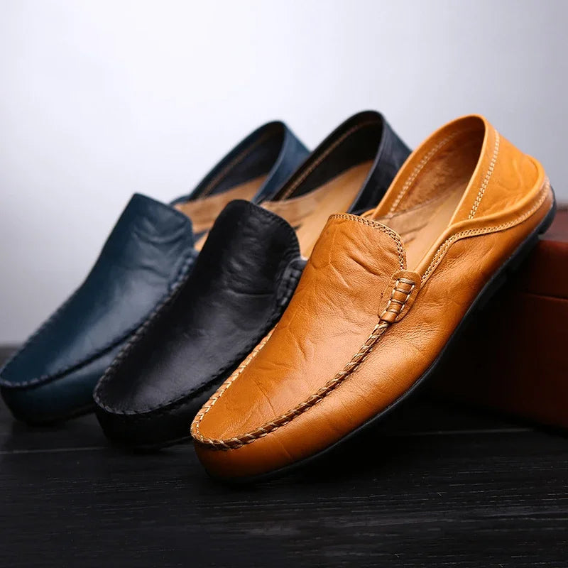 Men Loafers 2024 New Leather Shoes Men‘s Casual Shoes Moccasins Breathable Sneakers Men Driving Shoes Comfort Flats Plus Size 46