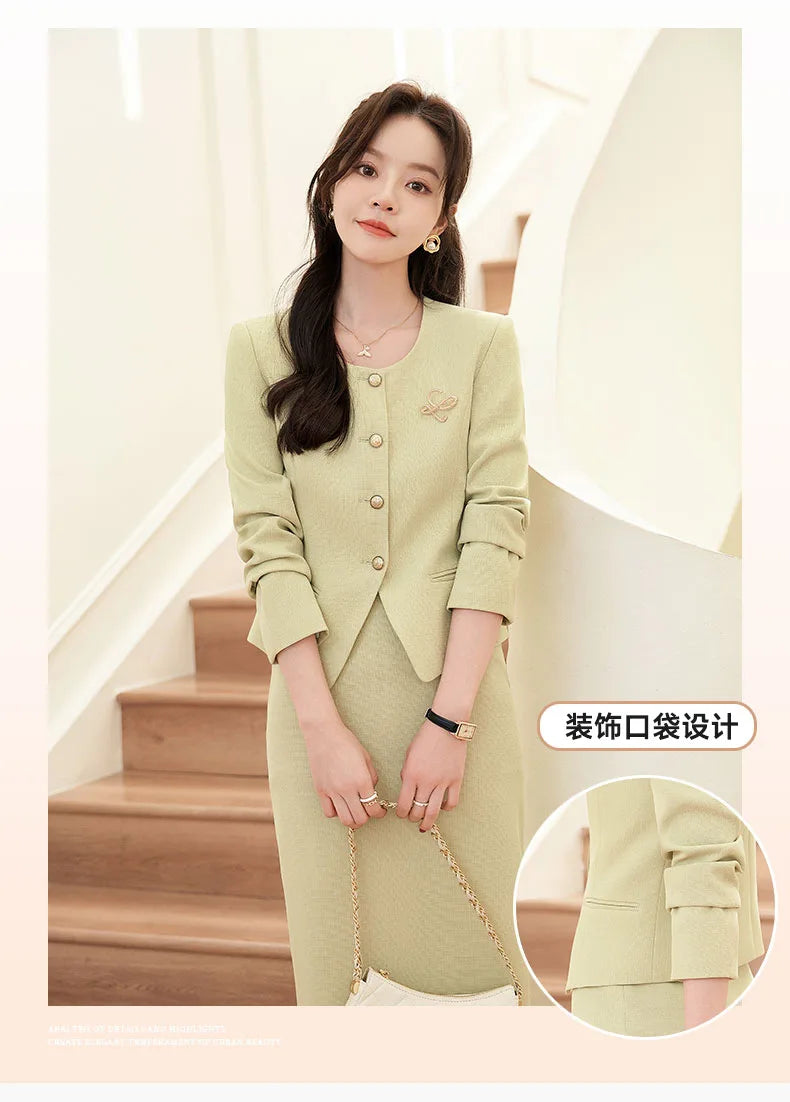 Spring Summer Long Sleeve Women Business Work Wear Suits with Skirt and Tops Formal Professional Office OL Styles Dress Sets