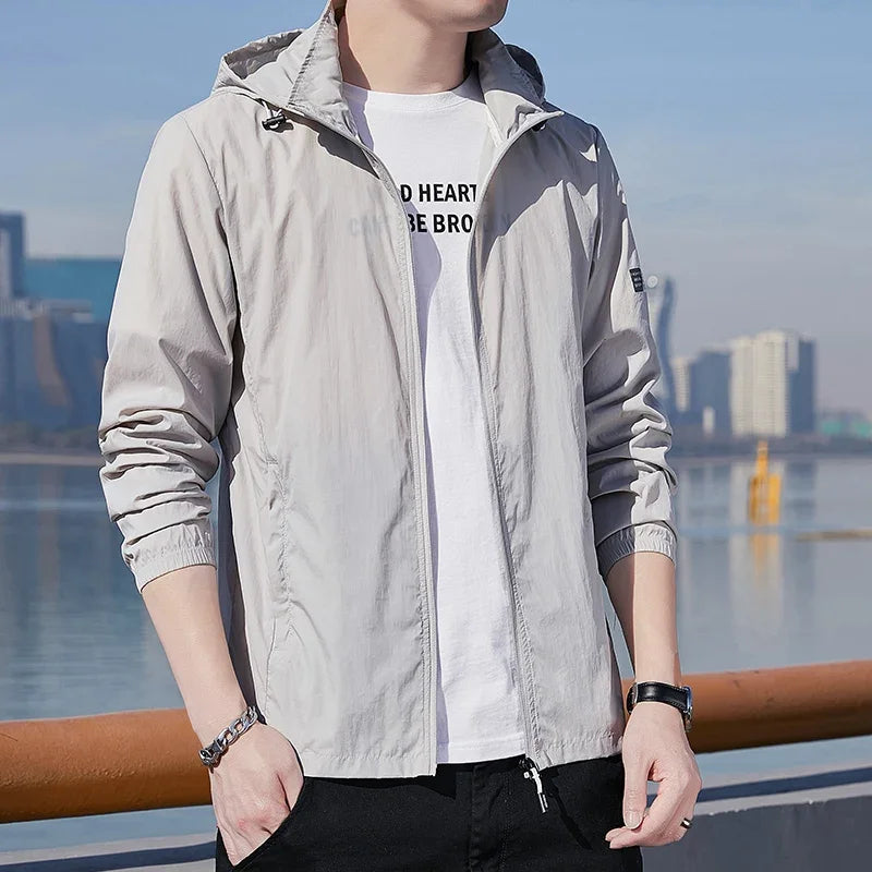 Summer Ultra-thin Jacket Men's Fishing Waterproof Ice Silk Quick-drying Skin Windbreaker Casual Camping Sunscreen Hooded Coat