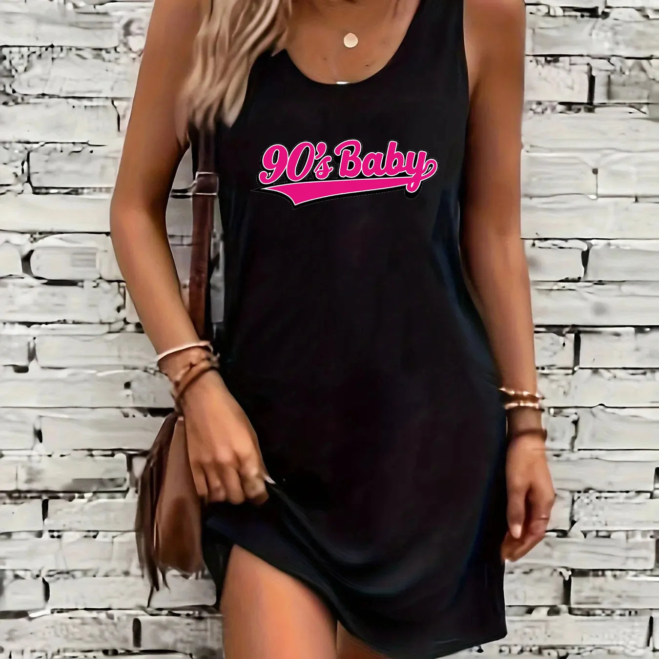 Women's summer loose and comfortable casual color portrait pattern print black sleeveless vest skirt punk style dress