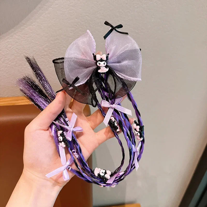 Sanrio cartoon kuromiMy melodyHello kittyCinnamoroll anime wig braid cute sweet cool girl boxing braid hair rope headwear kawaii