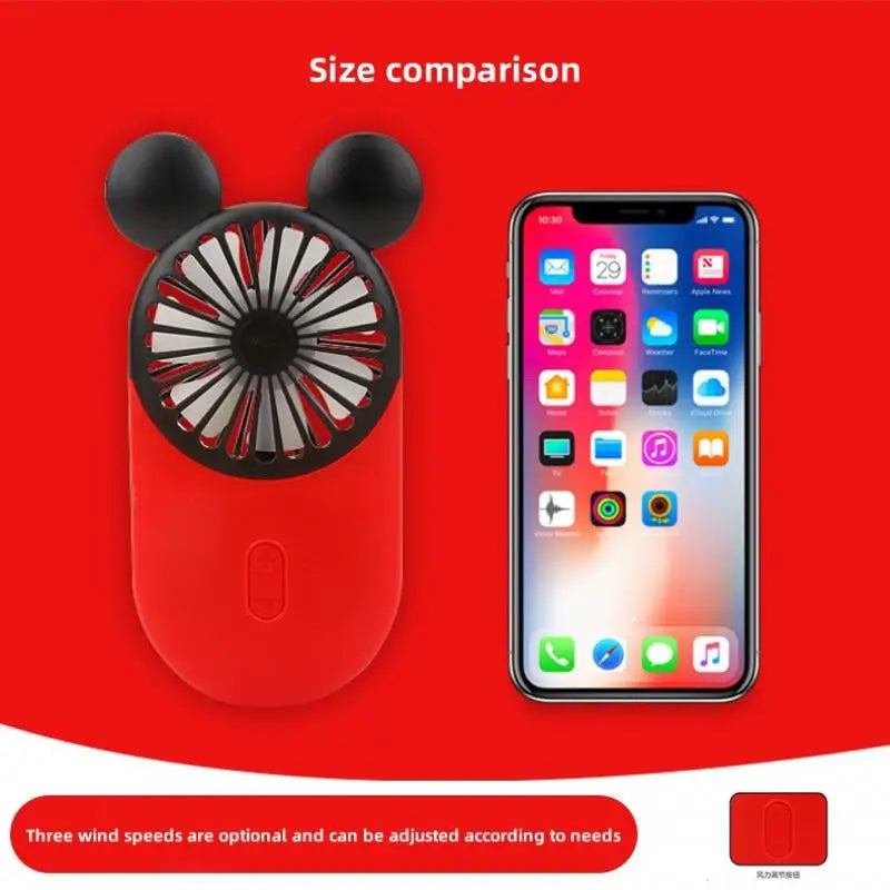 Kawaii Disney Mickey Mouse Handheld Fan Cartoon Usb Charging Small Fan Mini Portable Pocket Handheld Fan Led Light Birthday Gift