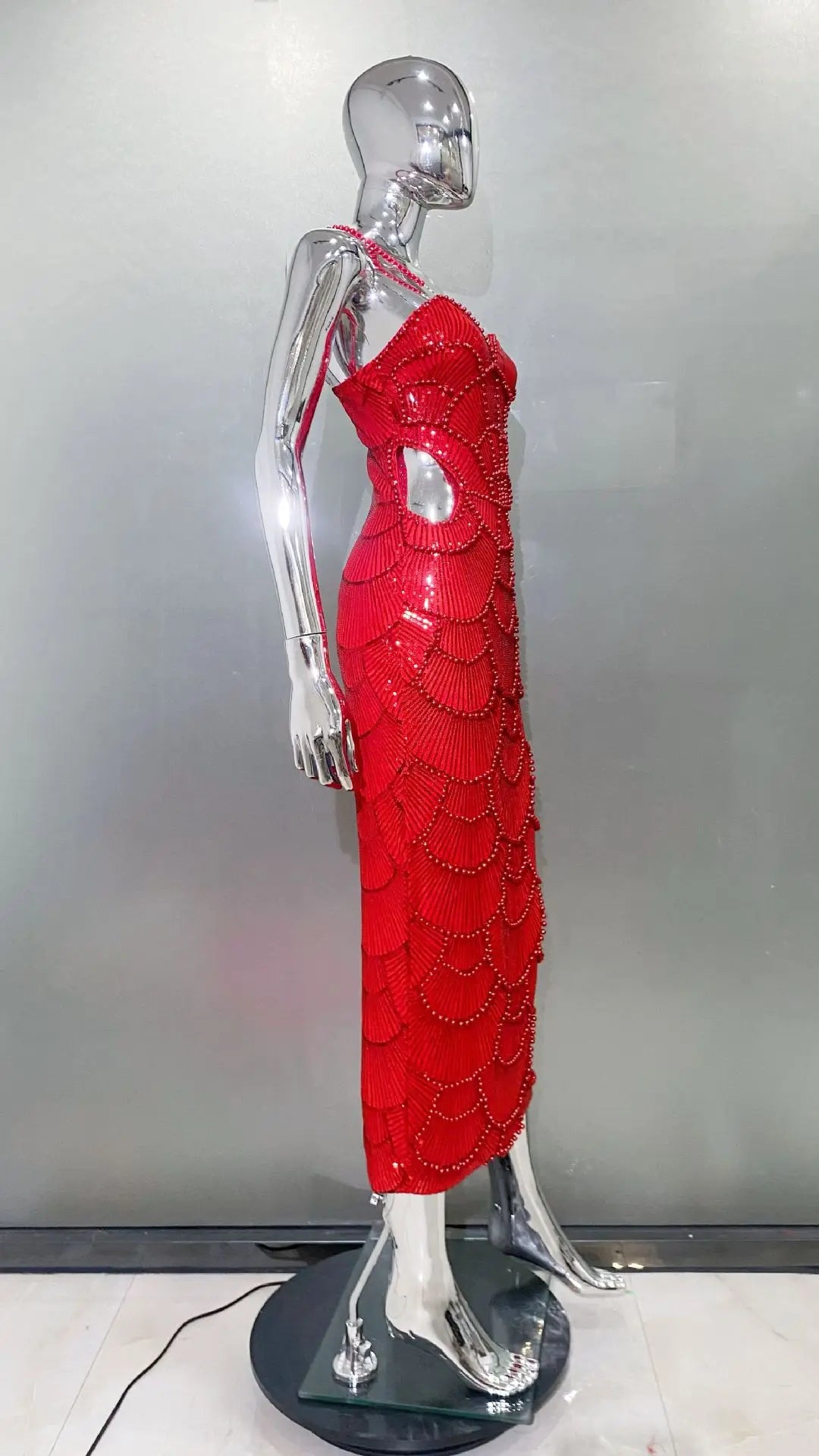 Deluxe Exquisite Sequin Beaded Sexy Hollow Suspender Dress Celebrity Birthday Party Dinner Dress Sweet Date Prom Dress