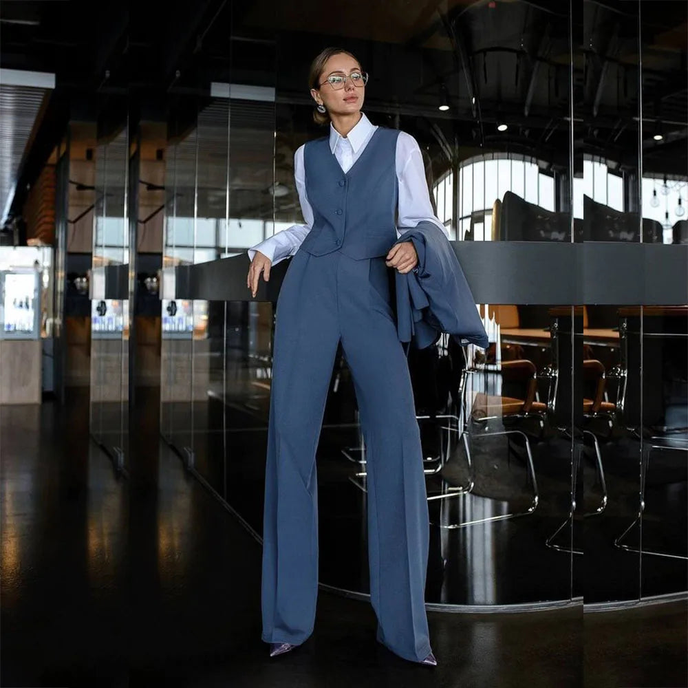 High Quality Solid Color Women's Suits Blazer Fashion Slim Fit Double Breasted Peak Lapel 3 Piece Jacket Pants Vest Full Sets