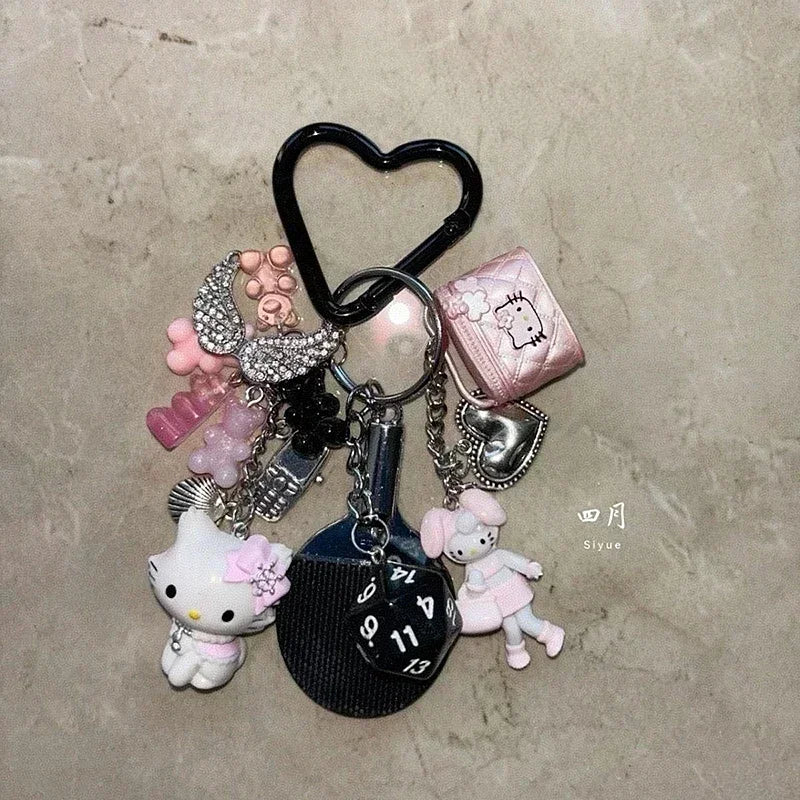 Sanrios Hellokittys Keychain Kawaii Cute Action Figure Rabbit Plush Key Chain Doll Pendant Bag Charm Accessories Keyring Ins